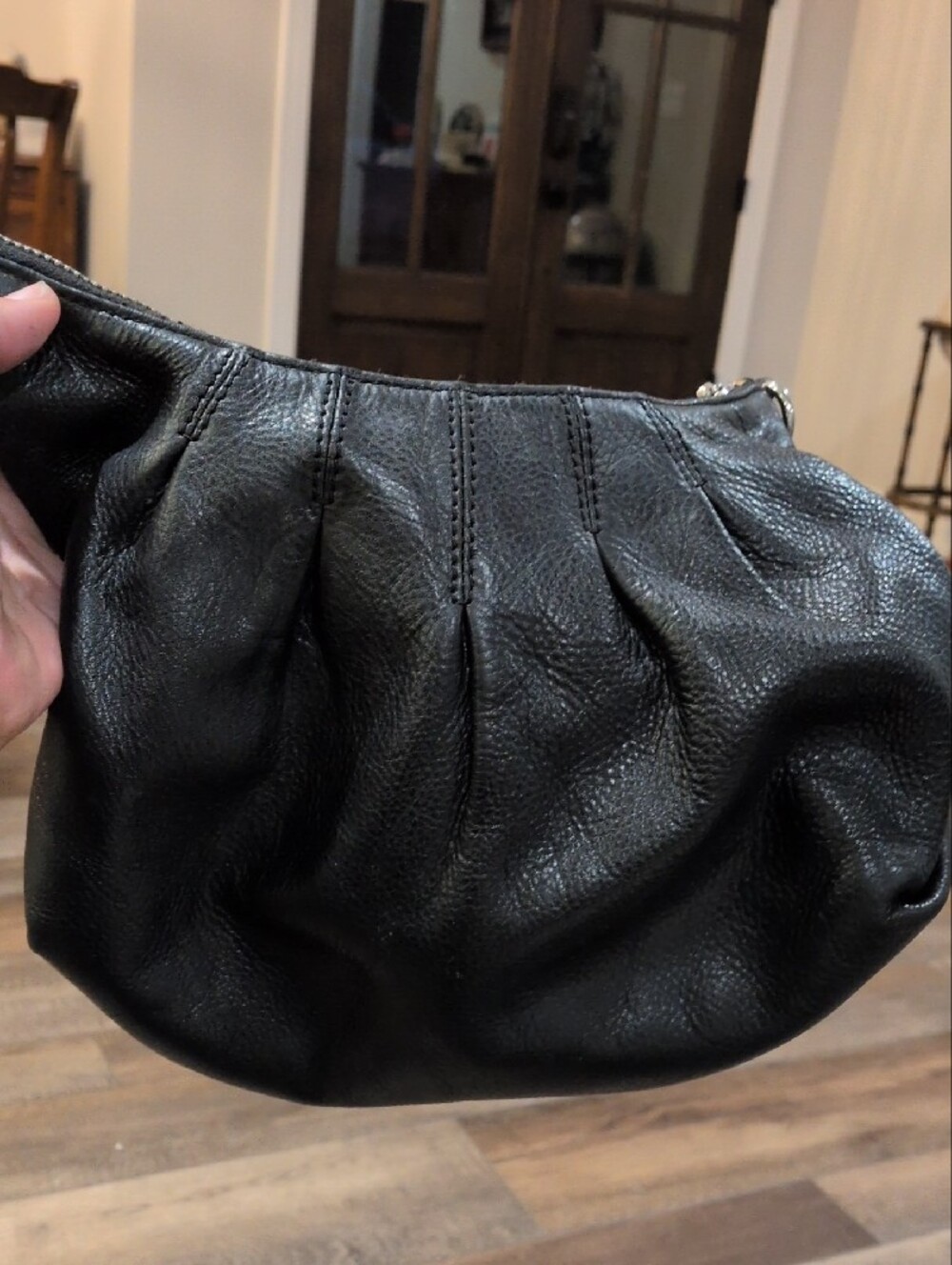 Michael Kors Black Pebble Leather Shoulder Bag with Chain-Link Handle